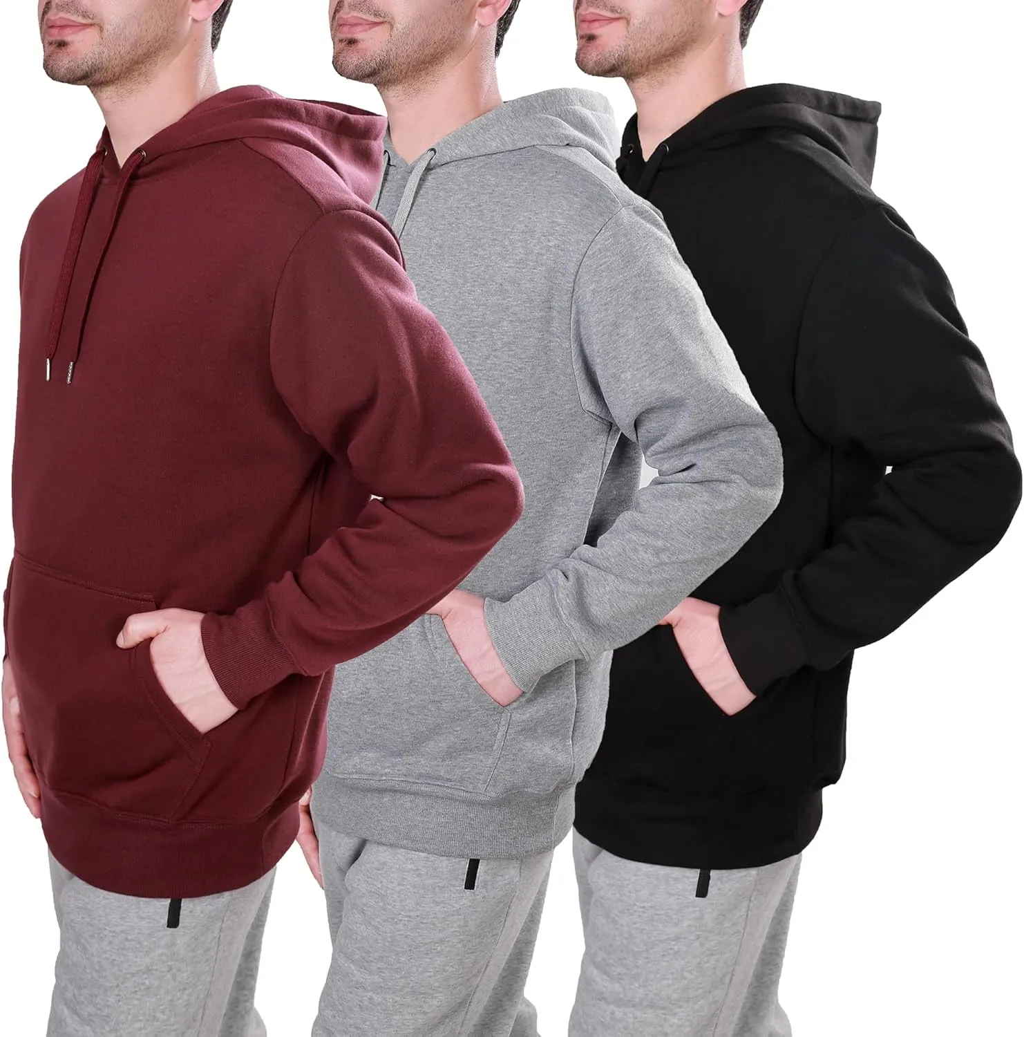 3 Pack Mens Fleece Hoodie Long Sleeve Lightweight Athletic Workout Sweatshirt for Men with Pockets