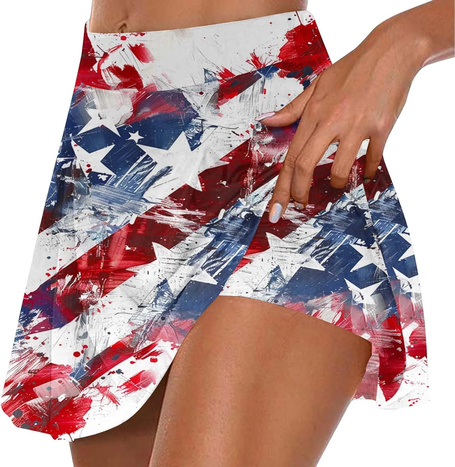 4th of July Skort Patriotic Skirts for Women American Flag Tennis Skirts with Shorts High Waisted Flowy Summer Skorts