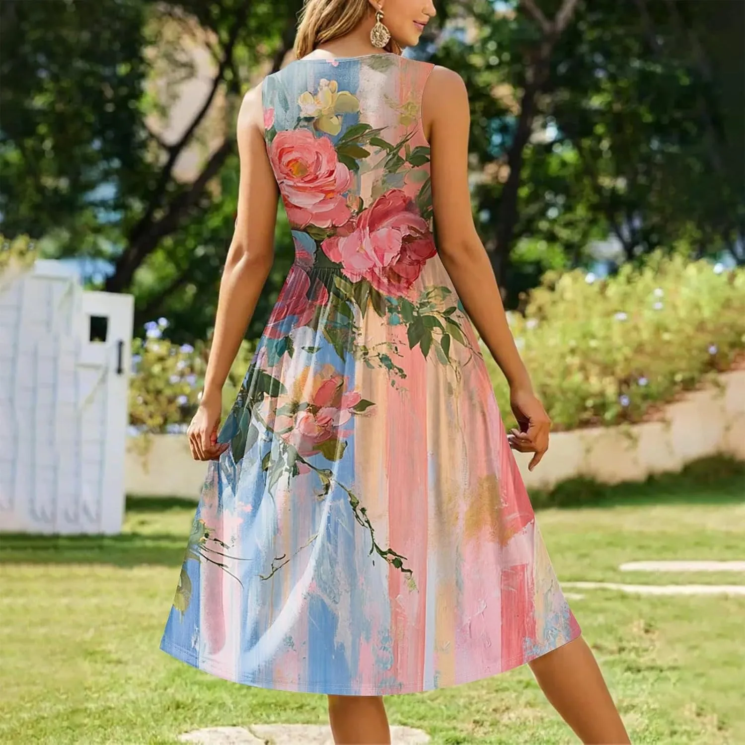 ADHOWBEW Summer Dresses for Women 2025 Plus Size Sleeveless Casual Sexy Round Neck Flowy Vacation Dresses