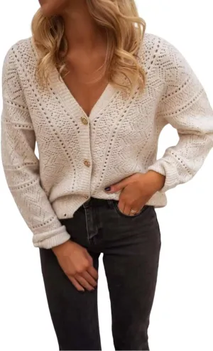 AIMITAG Cropped Cardigan Sweaters for Women Fall Long Sleeve Crochet Knit Shrug Open Front V-Neck Button up Tops