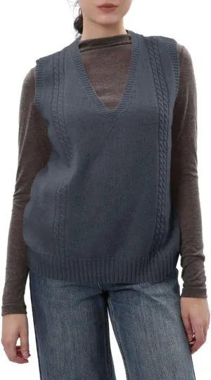 Amazhiyu Womens 100% Wool Sweater Vest Sleeveless V Neck Knitted Pullover Top