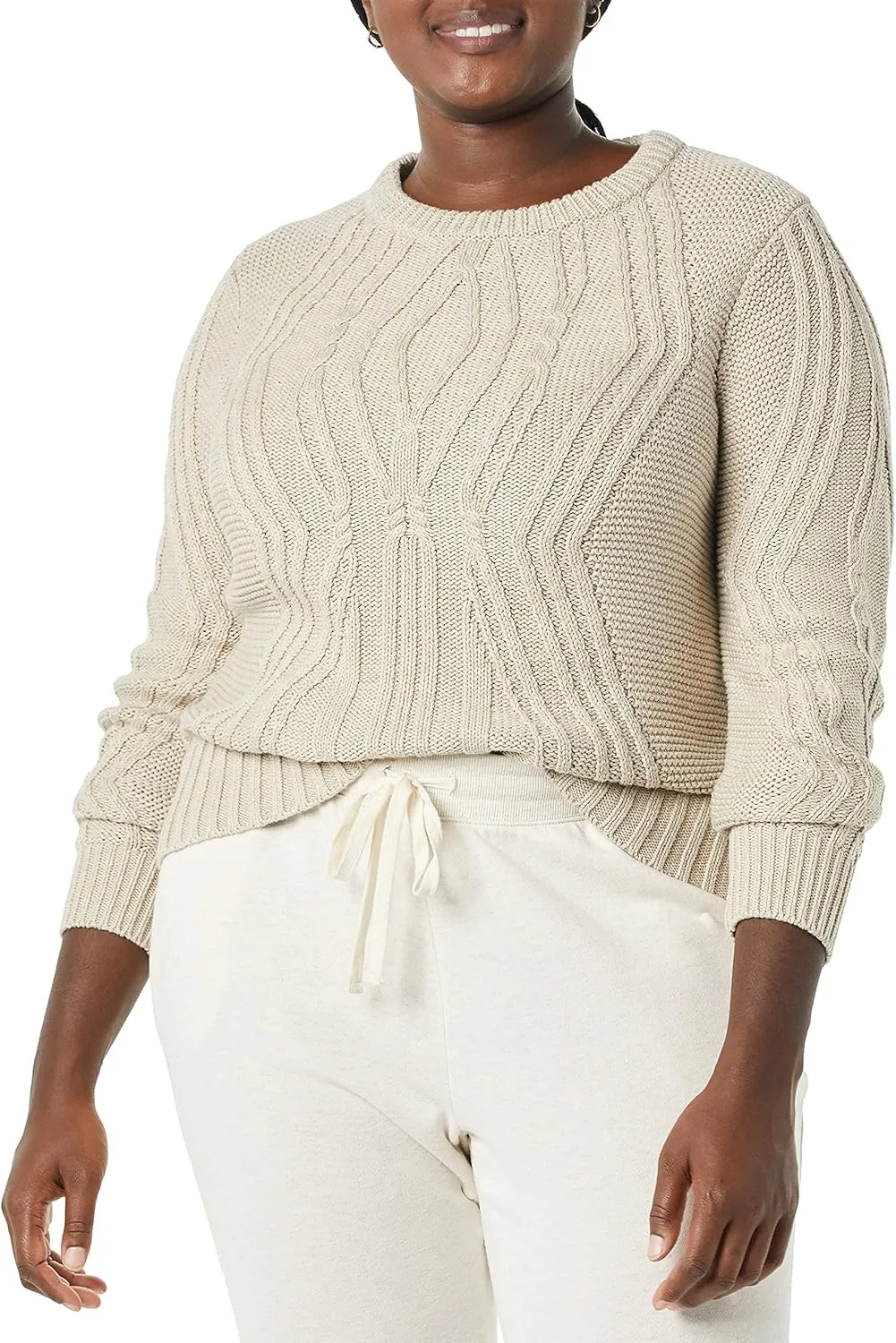 Amazon Essentials Women's 100% Cotton Crewneck Cable Sweater