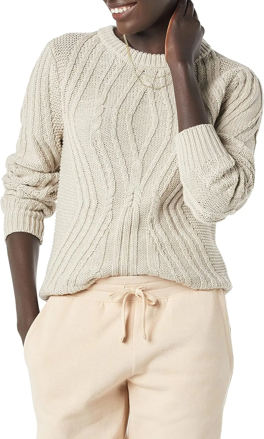 Amazon Essentials Women's 100% Cotton Crewneck Cable Sweater