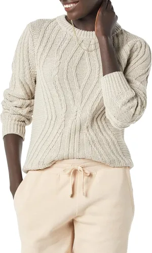 Amazon Essentials Women's 100% Cotton Crewneck Cable Sweater