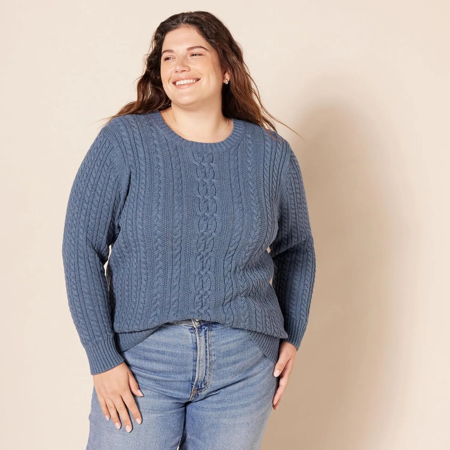 Amazon Essentials Women's Fisherman Cable Long-Sleeve Crewneck Sweater (Available in Plus Size)