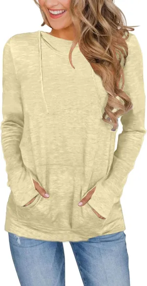 AUSELILY Long Sleeve Drawstrings Hoddie Sweatshirt With Thumb Holes Hoodie for Women
