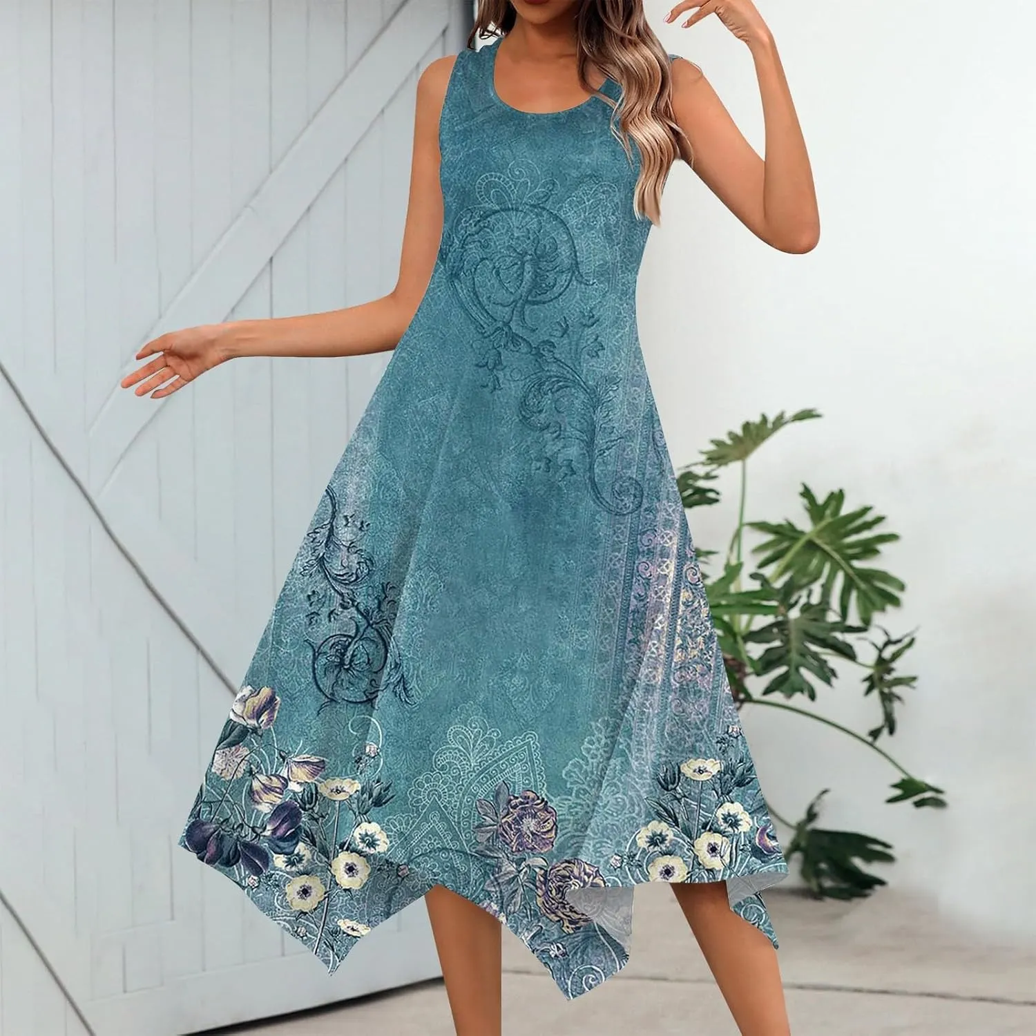 Azeralia Spring Dresses for Women 2024 Sleeveless Midi Dress Womens Sundress Women's Casual Dresses Casual Dresses for Women