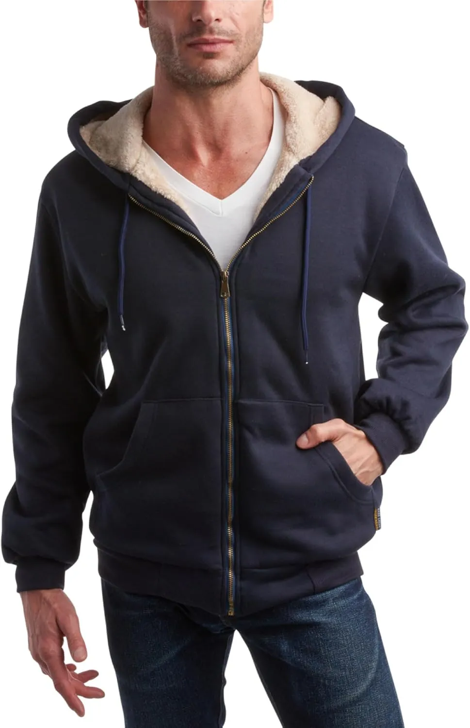 Bass Creek Outfitters Men's High Visibility Sweatshirt - Heavyweight Sherpa Lined Water Resistant Workwear Hoodie (M-XXL)
