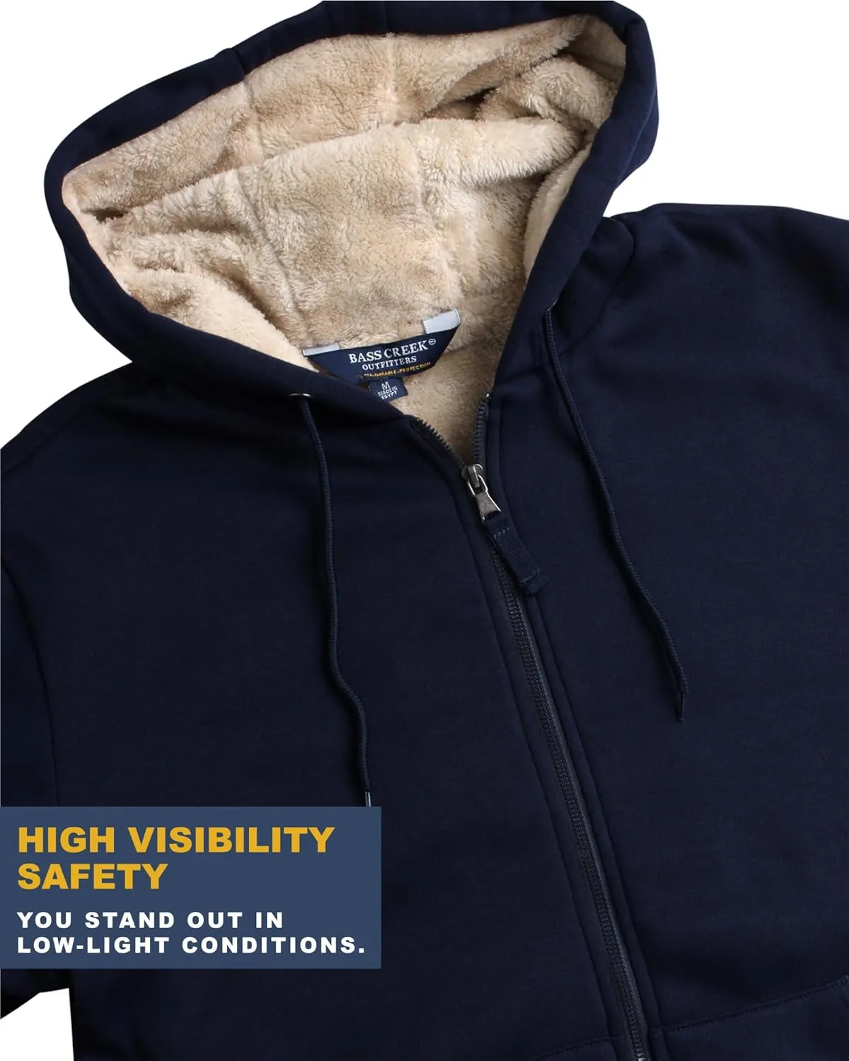 Bass Creek Outfitters Men's High Visibility Sweatshirt - Heavyweight Sherpa Lined Water Resistant Workwear Hoodie (M-XXL)