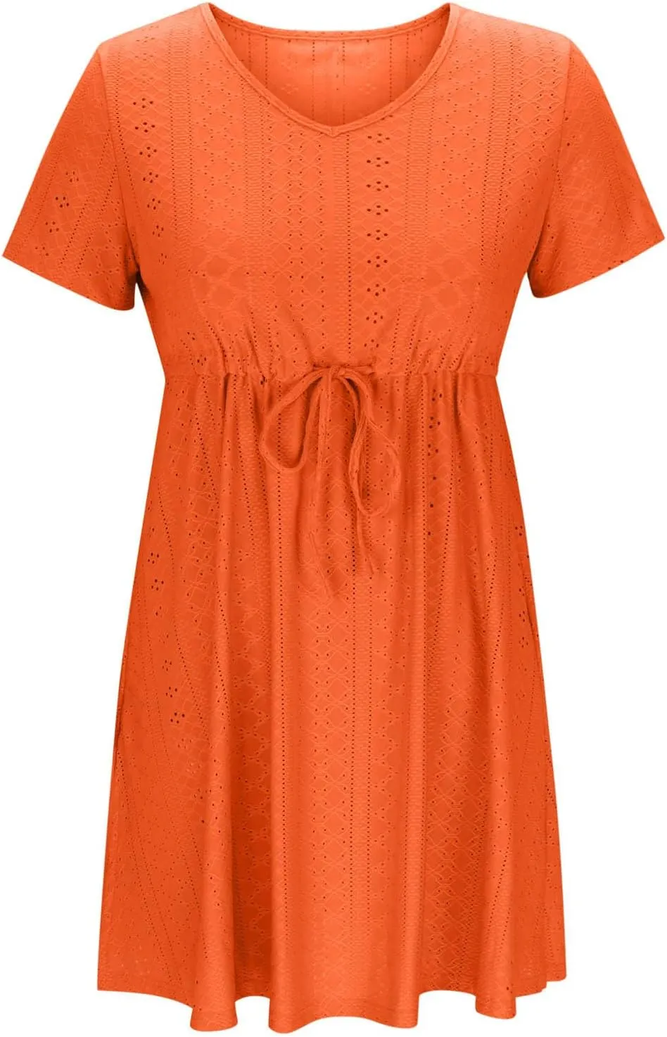 Beach Dresses for Women 2025 Summer Drawstring Waist Casual Eyelet Dress A-Line Flowy Split Hem Vacation Mini Dress