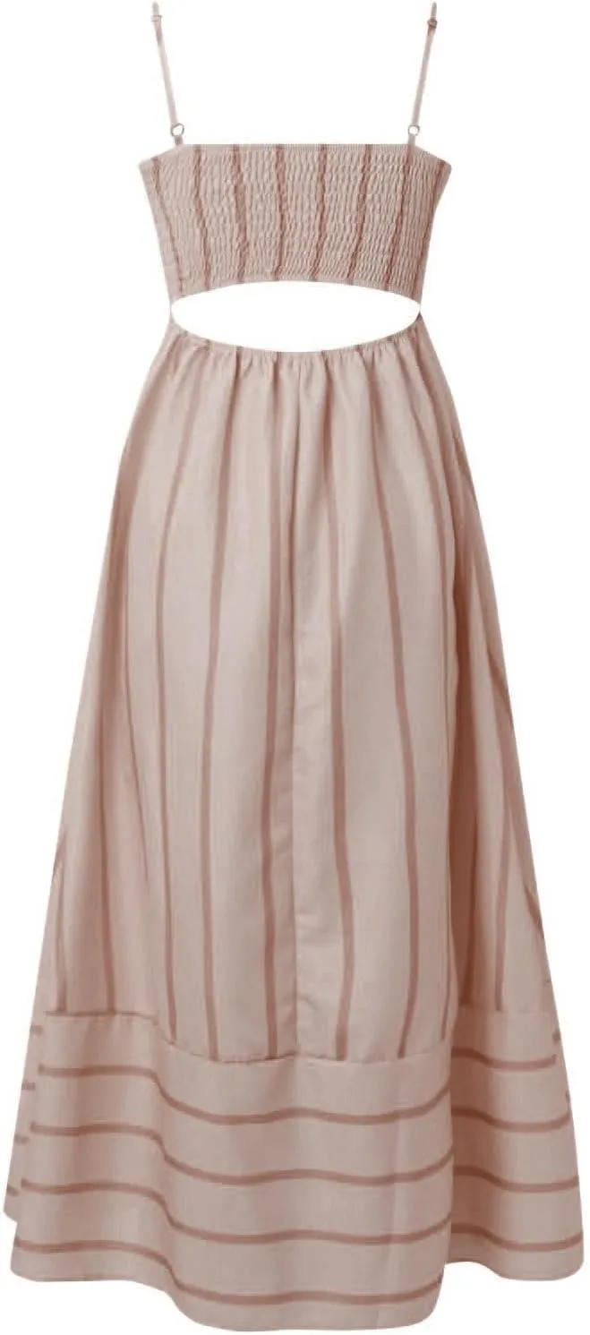 Beach Dresses for Women Summer Striped Back Smocked Maxi Dress Spaghetti Strap Cut Out Flowy A Line Long Sundresses