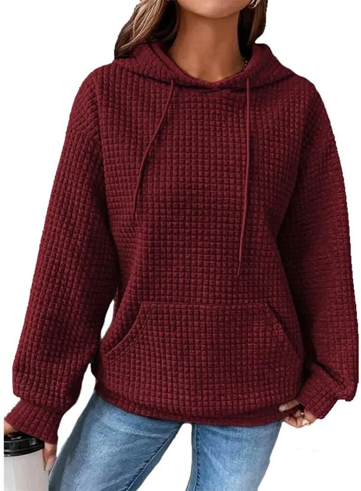 Bengbobar Womens Waffle Knit Hoodie Rugby 3D Print Pullover Sweatshirt Long Sleeve Baggy Hooded Tops Fall Winter Pullovers