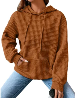 Bengbobar Womens Waffle Knit Hoodie Rugby 3D Print Pullover Sweatshirt Long Sleeve Baggy Hooded Tops Fall Winter Pullovers
