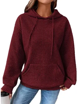 Bengbobar Womens Waffle Knit Hoodie Rugby 3D Print Pullover Sweatshirt Long Sleeve Baggy Hooded Tops Fall Winter Pullovers