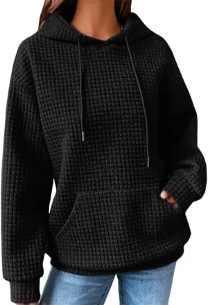 Bengbobar Womens Waffle Knit Hoodie Rugby 3D Print Pullover Sweatshirt Long Sleeve Baggy Hooded Tops Fall Winter Pullovers