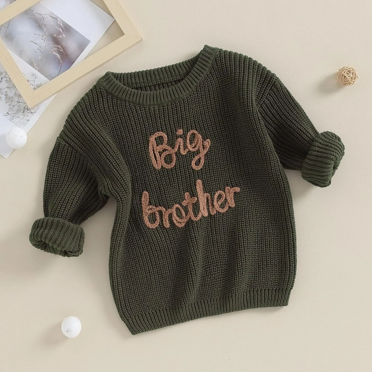 Big Brother Little Brother Matching Outfits Letter Embroidery Knit Sweater Shirt Baby Boy Winter Warm Clothes