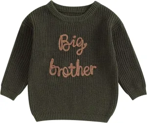 Big Brother Little Brother Matching Outfits Letter Embroidery Knit Sweater Shirt Baby Boy Winter Warm Clothes