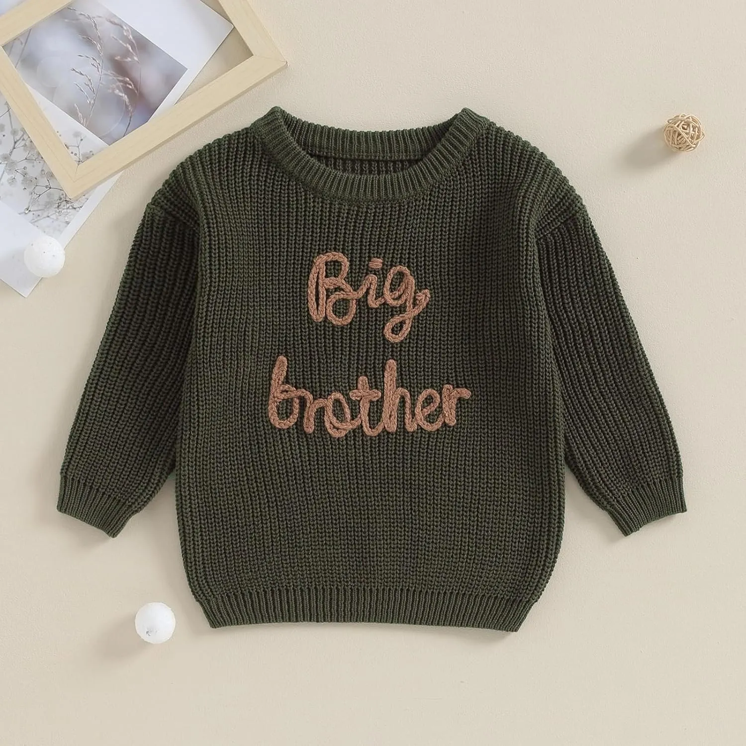 Big Brother Little Brother Matching Outfits Letter Embroidery Knit Sweater Shirt Baby Boy Winter Warm Clothes