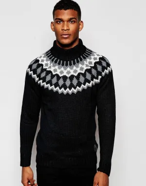 Blend Funnel Sweater Nordic Pattern Neck