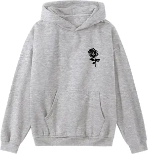 Bobeutou Oversized Graphic Hoodies for Men Rose Print Hoodie Vintage Fleece Hooded Sweatshirt Trendy Pocket Pullover Top