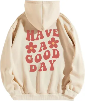 Bobeutou Women Oversized Letter Graphic Print Aesthetic Hoodies Preppy Hooded Sweatshirt Trendy Fleece Hoodie Pullover Top