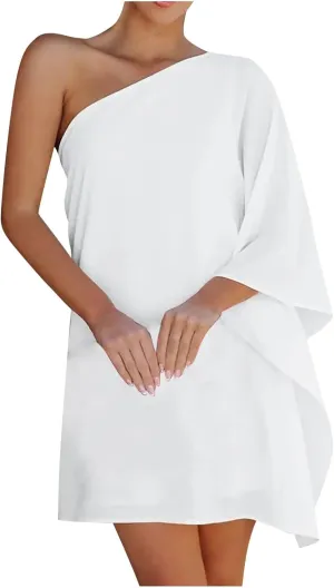 Bohemian Dress for Women, Women Casual Fashion Loose Printed One Shoulder Doll Sleeve Dress