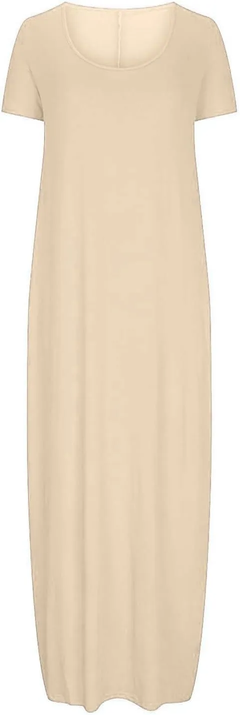 Boho Dresses for Women 2025 Summer Maxi Y2k Solid Color Long Dress Short Sleeve V Neck Flowy Beach Sundress