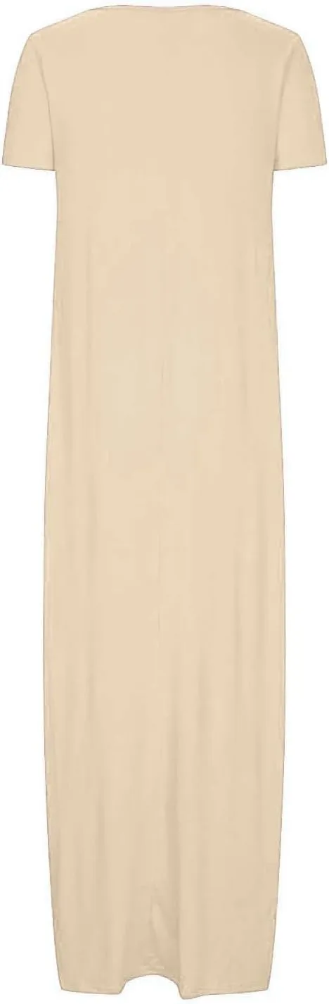 Boho Dresses for Women 2025 Summer Maxi Y2k Solid Color Long Dress Short Sleeve V Neck Flowy Beach Sundress