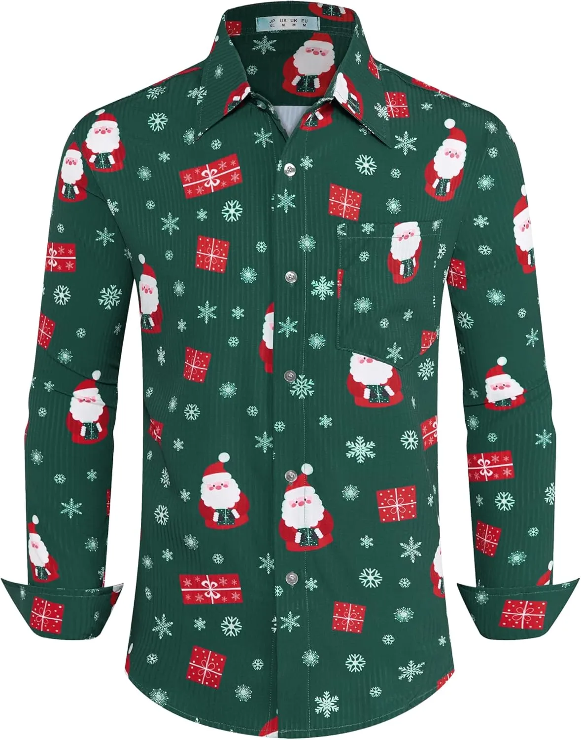 BOJIN Men's Christmas Wrinkle-Free Dress Stretch Long Sleeve Casual Button Down Shirts with Pocket