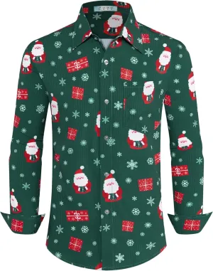 BOJIN Men's Christmas Wrinkle-Free Dress Stretch Long Sleeve Casual Button Down Shirts with Pocket
