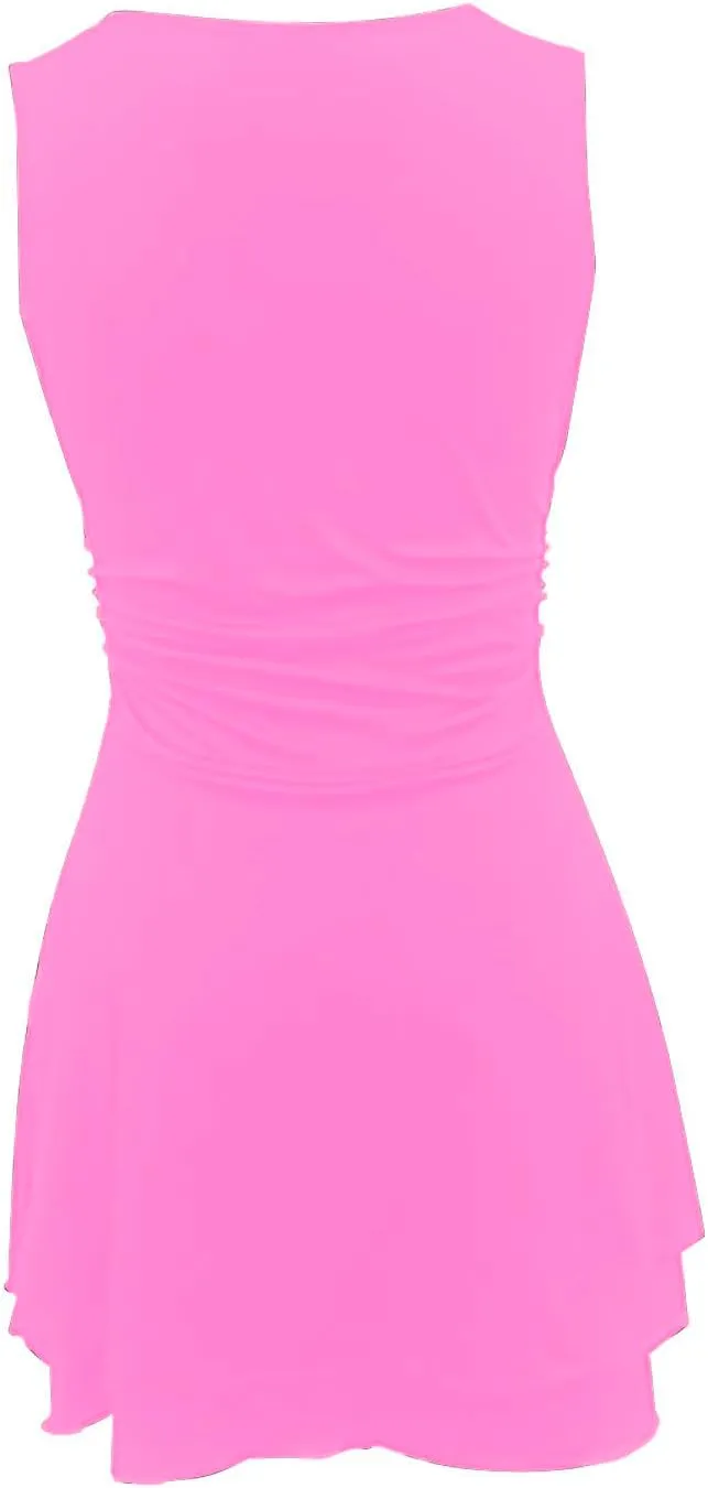 Borniu Women's Square Neck Ruffle Hem Mini Dress Ruched Waist Short Party Summer Casual Sleeveless Dresses Flowy Outfits