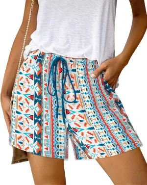 BTFBM Womens Boho Summer Shorts Beach Vacation Clothes 2025 Elastic Waist Casual Printed Loose Short Lounge Pant Pockets