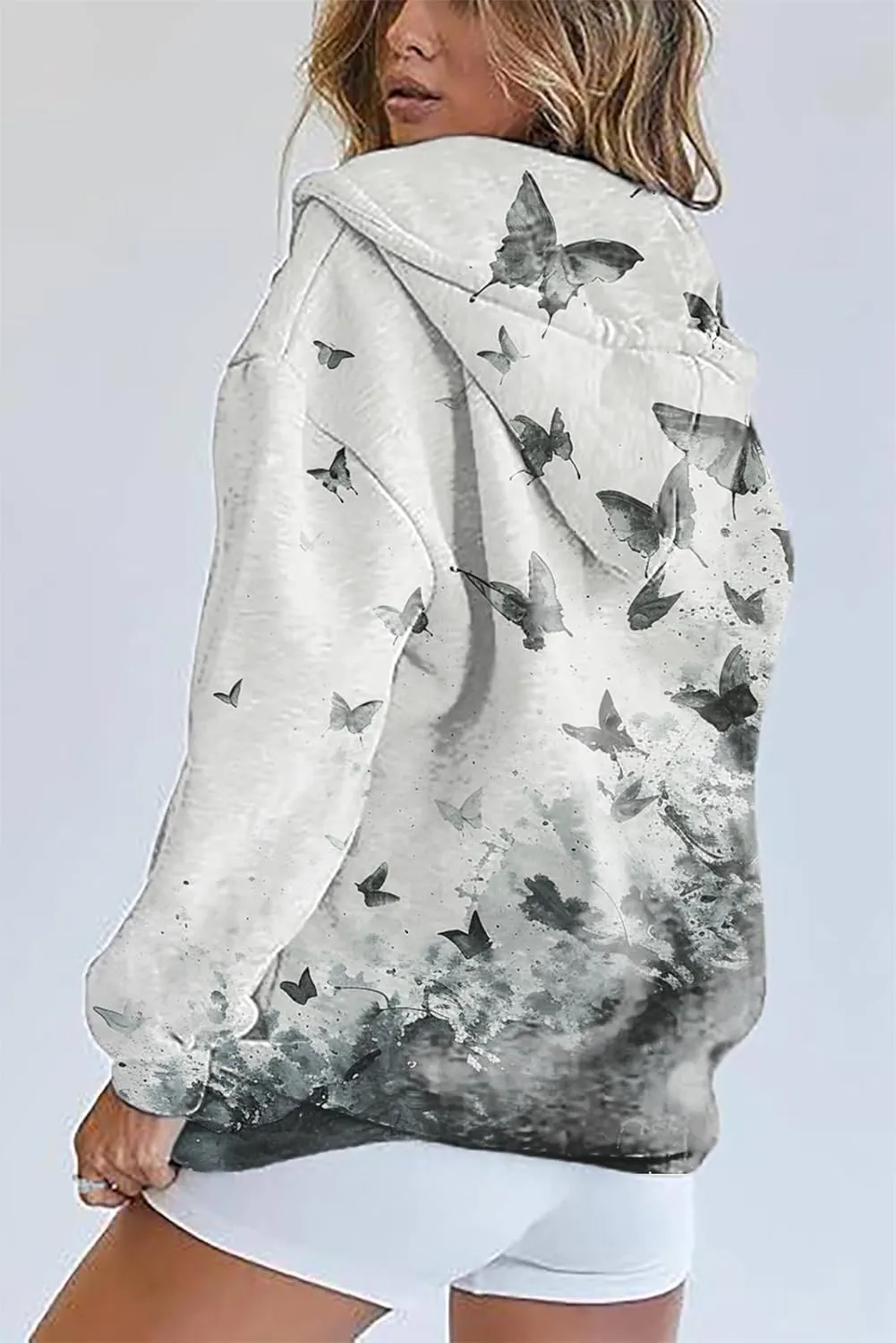 Butterfly Zip up Hoodie Women Oversized Trendy Graphic Zipper Hooded Sweatshirt Casual Fall Y2k Long Sleeve Drawstring Coats