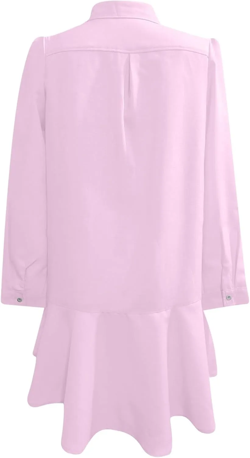 Button Down Shirt Dresses For Women 2025 Ruffle Flowy Casual Tunic Knee Length Mini Dresses Roll Up Sleeve Sundress