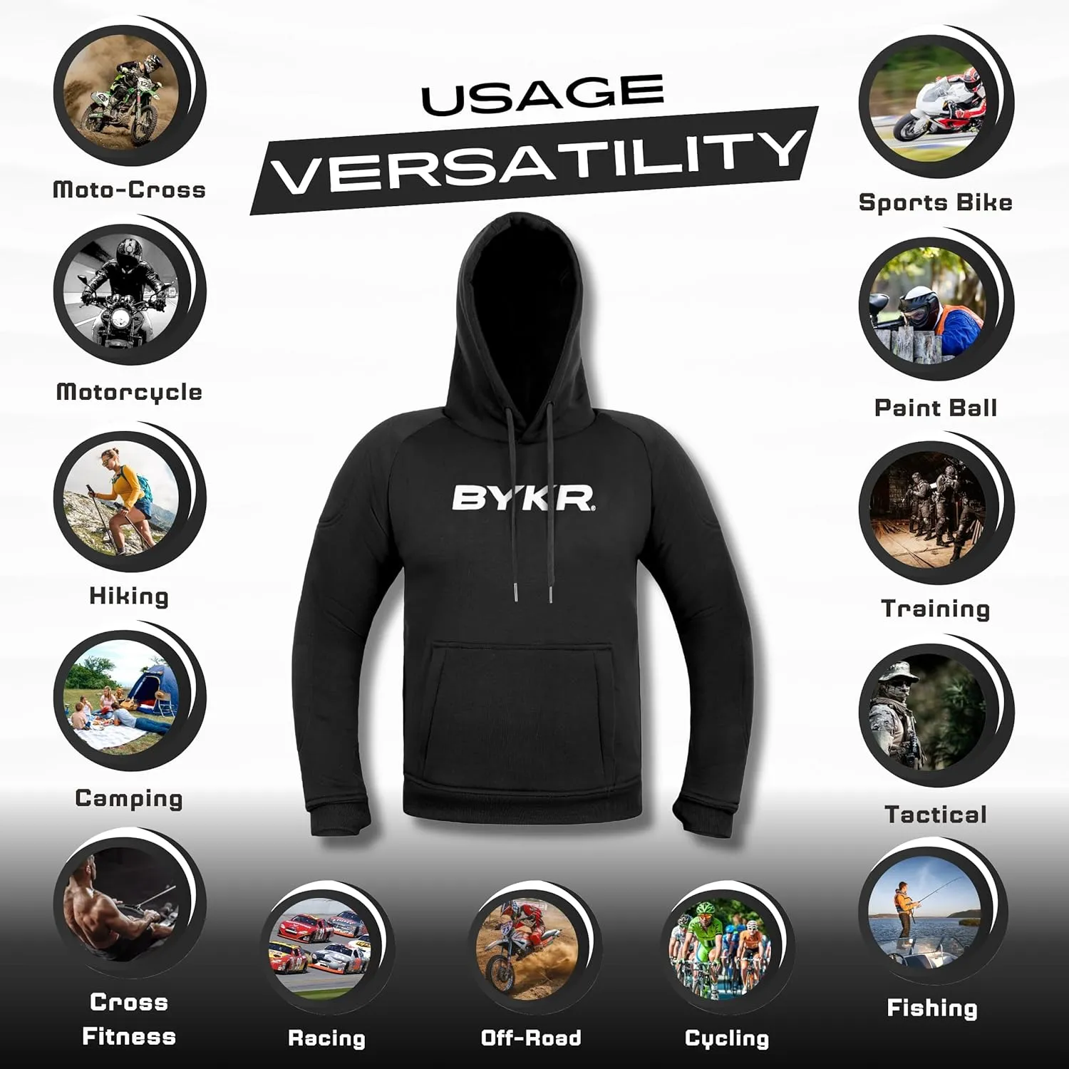 BYKR Motorcycle Hoodie for Men & Women Biker Motorcycle Jackets Breathable Motorbike Riding Sweatshirt All Weather CE Armored