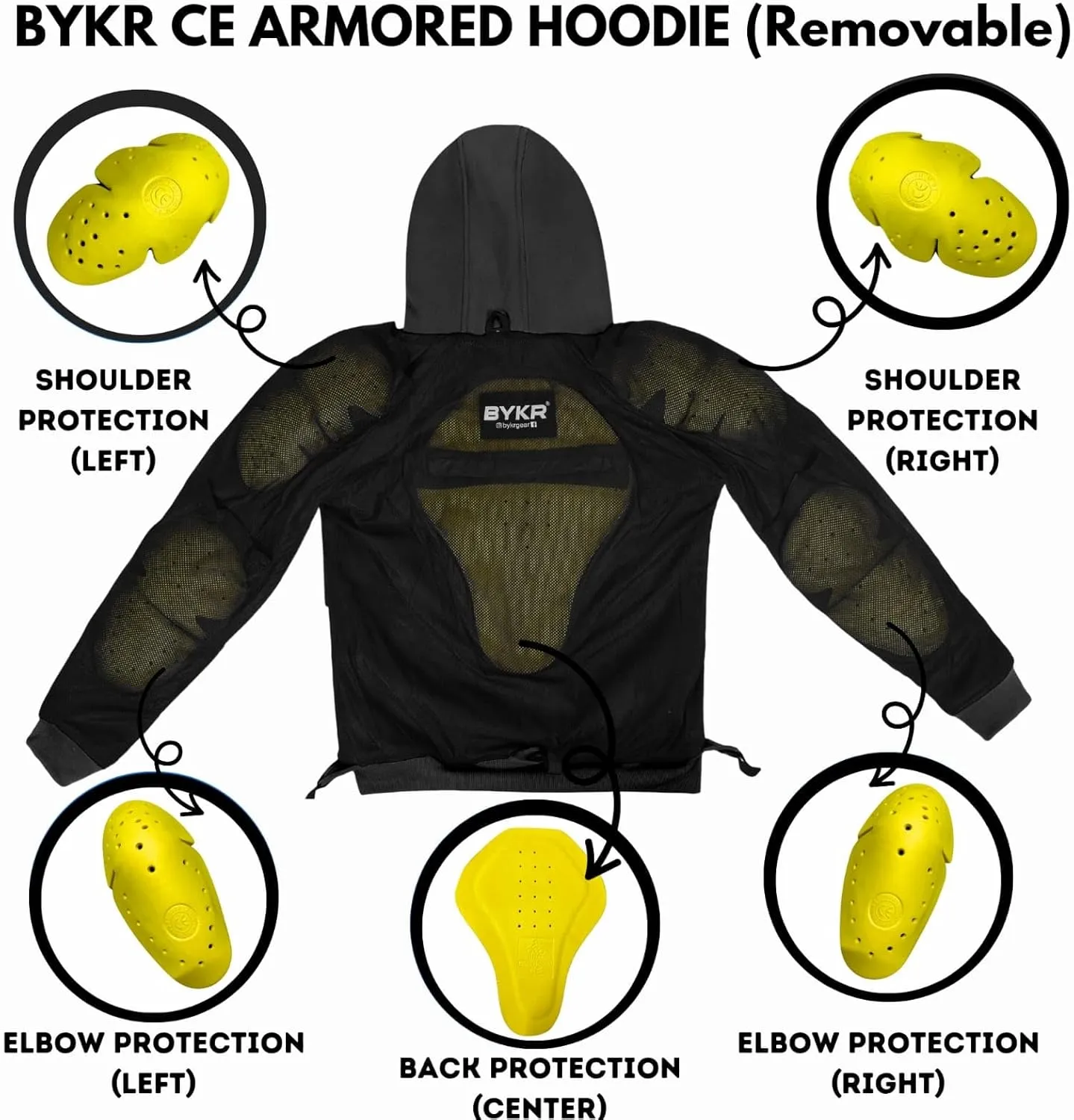 BYKR Motorcycle Hoodie for Men & Women Biker Motorcycle Jackets Breathable Motorbike Riding Sweatshirt All Weather CE Armored