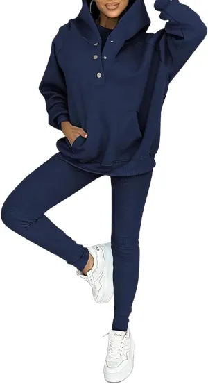 Calmlily 3 Piece Hoodie Set Women, Calmlily 3 Piece Set, Calmlily Oversized Hooded Casual 3pc Sweatshirt Suit