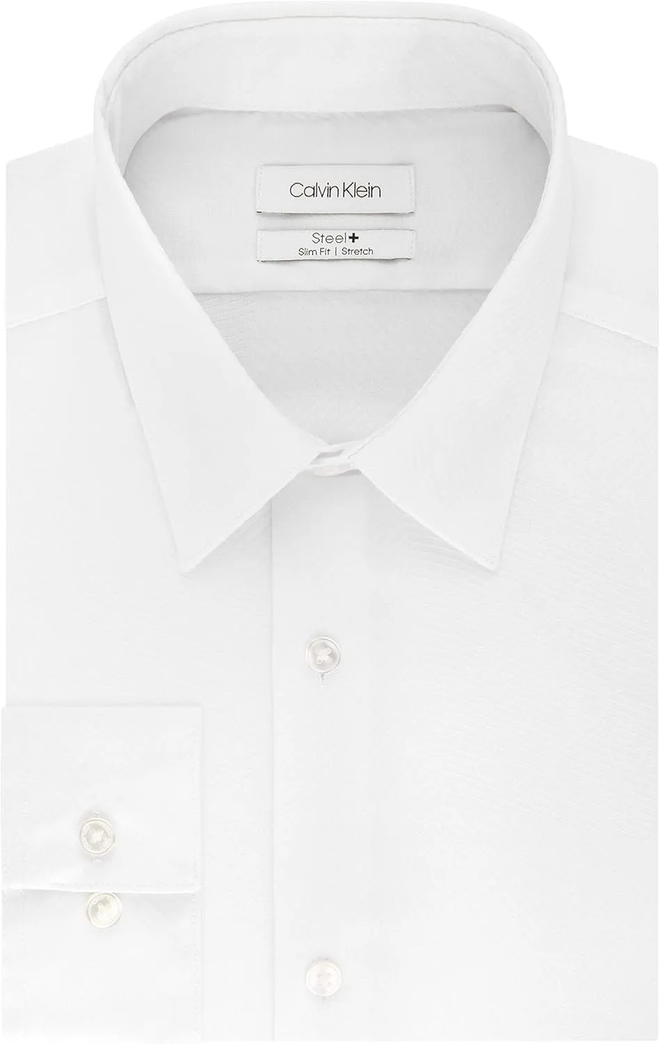 Calvin Klein Men's Non Iron Stretch Slim Fit Unsolid Solid Dress Shirt Shirt, White, 16.5" Neck 34-35" Sleeve