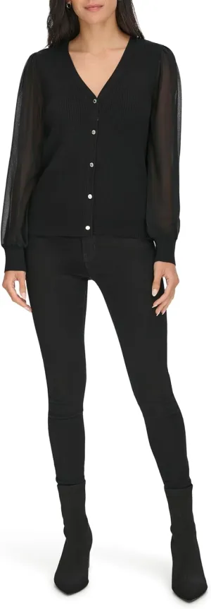 Calvin Klein Women's V Neck Button Front Cardigan Sweater