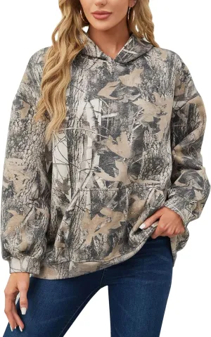 Camo Hoodie for Men Women Oversized Fleece Maple Leaf Hooded Sweatshirt Graphic Print Pullover Hoodies with Pocket