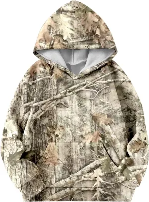 Camo Hoodies for Teen Girls Cute Sweatshirt Maple Leaf Print Oversized Fleece Sweatshirts Pullover Tops with Pocket