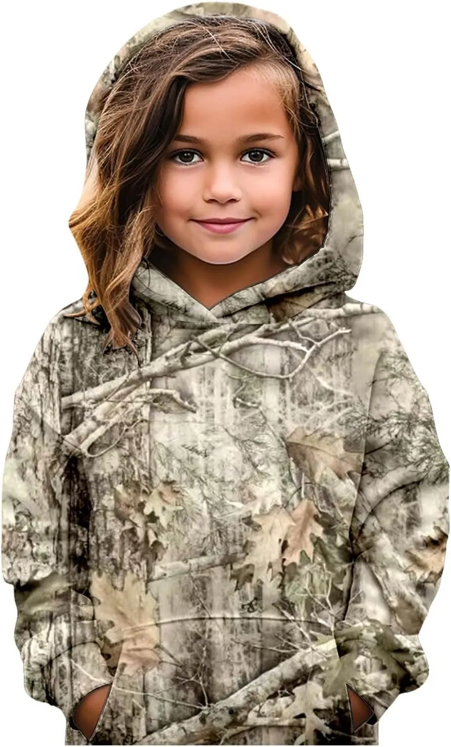 Camo Hoodies for Teen Girls Cute Sweatshirt Maple Leaf Print Oversized Fleece Sweatshirts Pullover Tops with Pocket