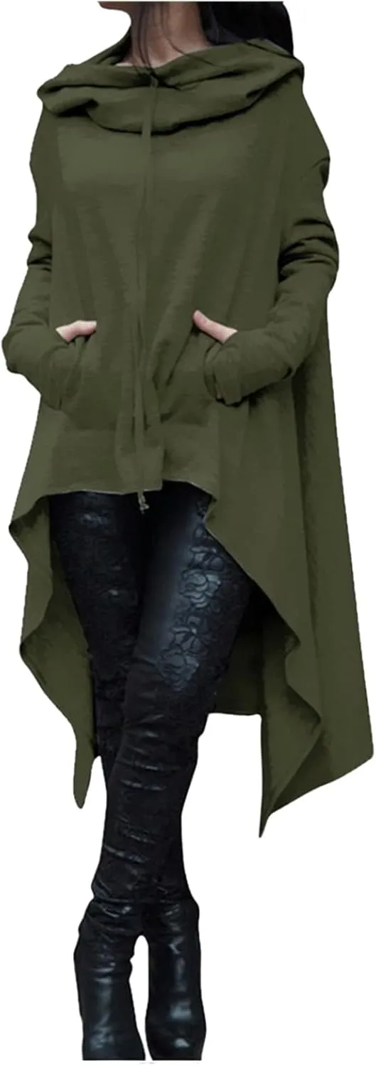 Canbebig Asymmetrical Tops for Women Casual Cowl Neck Long Sleeve Sweatshirts Loose Pullover Oversized Hoodies with Pockets