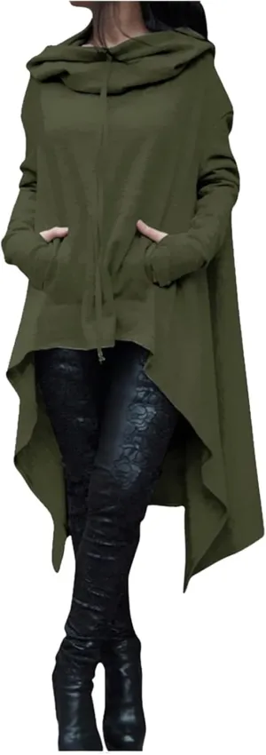Canbebig Asymmetrical Tops for Women Casual Cowl Neck Long Sleeve Sweatshirts Loose Pullover Oversized Hoodies with Pockets