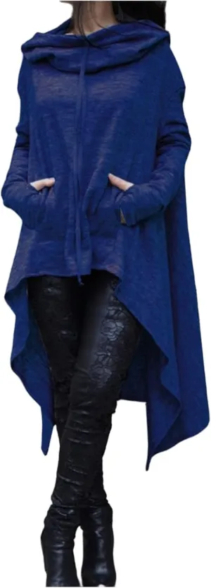 Canbebig Asymmetrical Tops for Women Casual Cowl Neck Long Sleeve Sweatshirts Loose Pullover Oversized Hoodies with Pockets