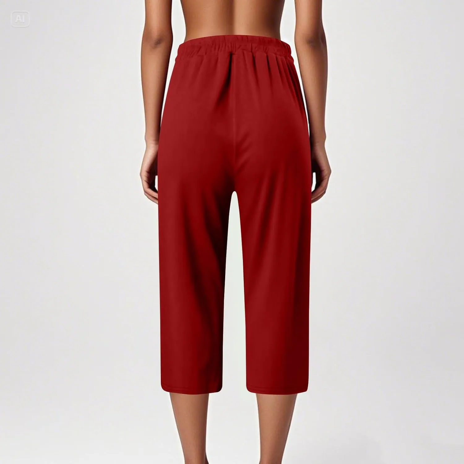 Capri Pants for Women Side Split Knee Length Elastic Waisted Drawstring Athletic Workout Yoga Pants with Pockets