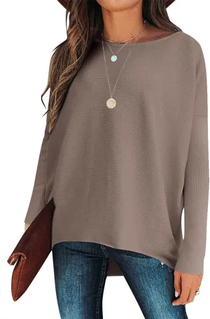 Caracilia Women Boat Neck Batwing Long Sleeve 2024 Fall Oversized Ribbed Knit Pullover Sweaters Baggy Jumper Tunic Tops