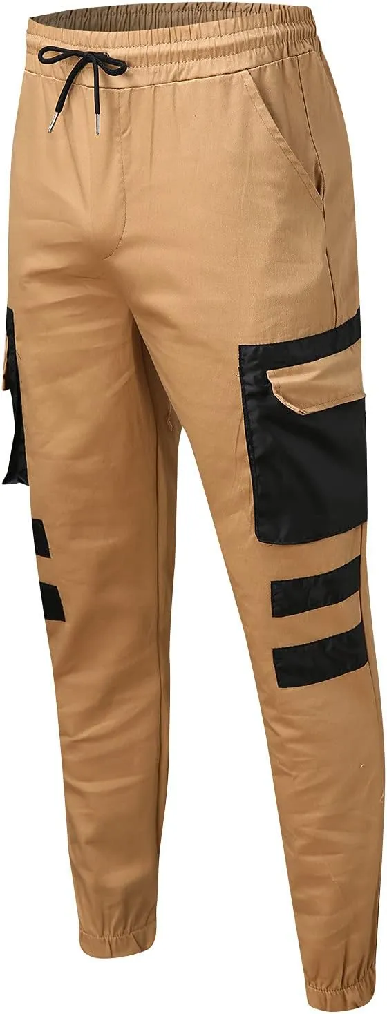 Cargo Pants for Men,Hiking Outdoor Joggers Pants Cotton Drawstring Cargo Pants Twill Track Jogging Sweatpants