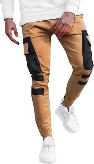 Cargo Pants for Men,Hiking Outdoor Joggers Pants Cotton Drawstring Cargo Pants Twill Track Jogging Sweatpants