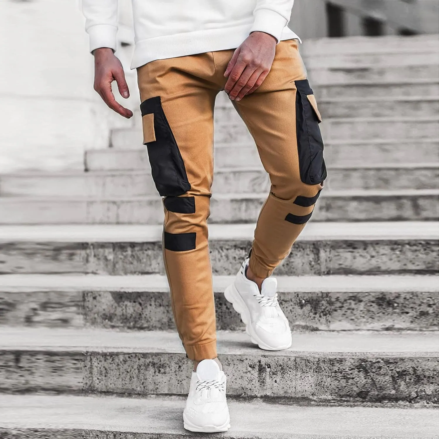 Cargo Pants for Men,Hiking Outdoor Joggers Pants Cotton Drawstring Cargo Pants Twill Track Jogging Sweatpants